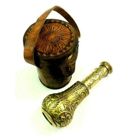 Engraved Brass Spyglass with Leather Case Handcrafted